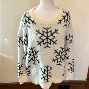 Staccato Cozy Snowflake Sweater - Cream and Black Size M EUC